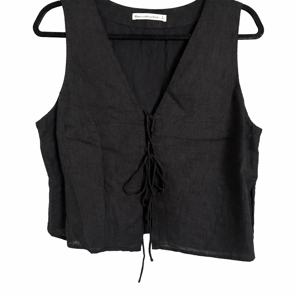 Abercrombie & Fitch Black Linen Tie-Front Vest Top